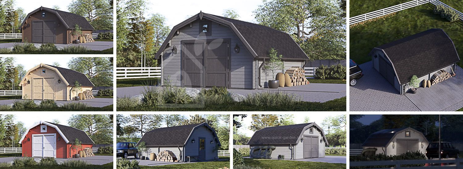 Single Wooden Garage BARN (44 mm), 5x6 m (16'x20') visualization 1