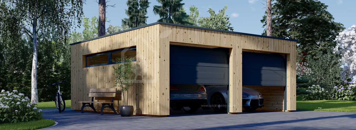 Double Wooden Garage With Flat Roof SILVIA DUO F (34 mm + Cladding), 6x6 m (20'x20'), 36 m² visualization 1