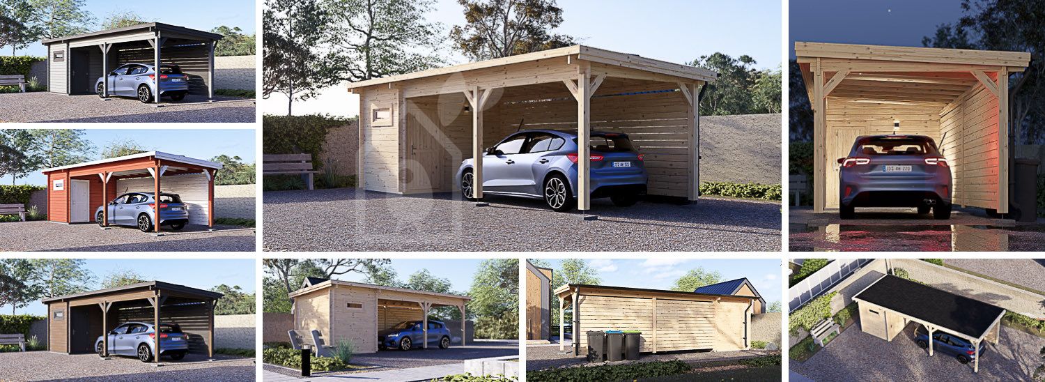 Single Wooden Carport MODERN With A Shed 8x3 m (26’x10’) visualization 1