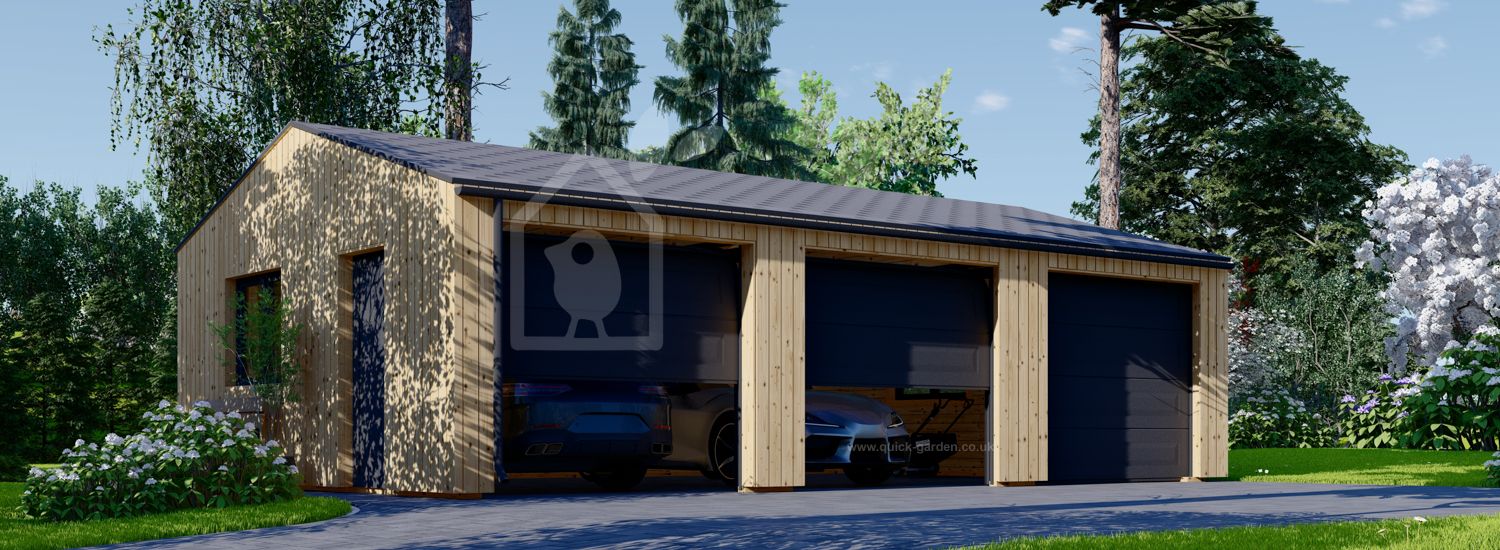 Triple Wooden Garage SILVIA TRIO (34 mm + Cladding), 9x6 m (30'x20'), 54 m² visualization 1