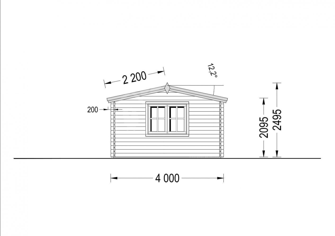 single wooden carport with shed 4x7.5 m 13x24 ft, 44 mm