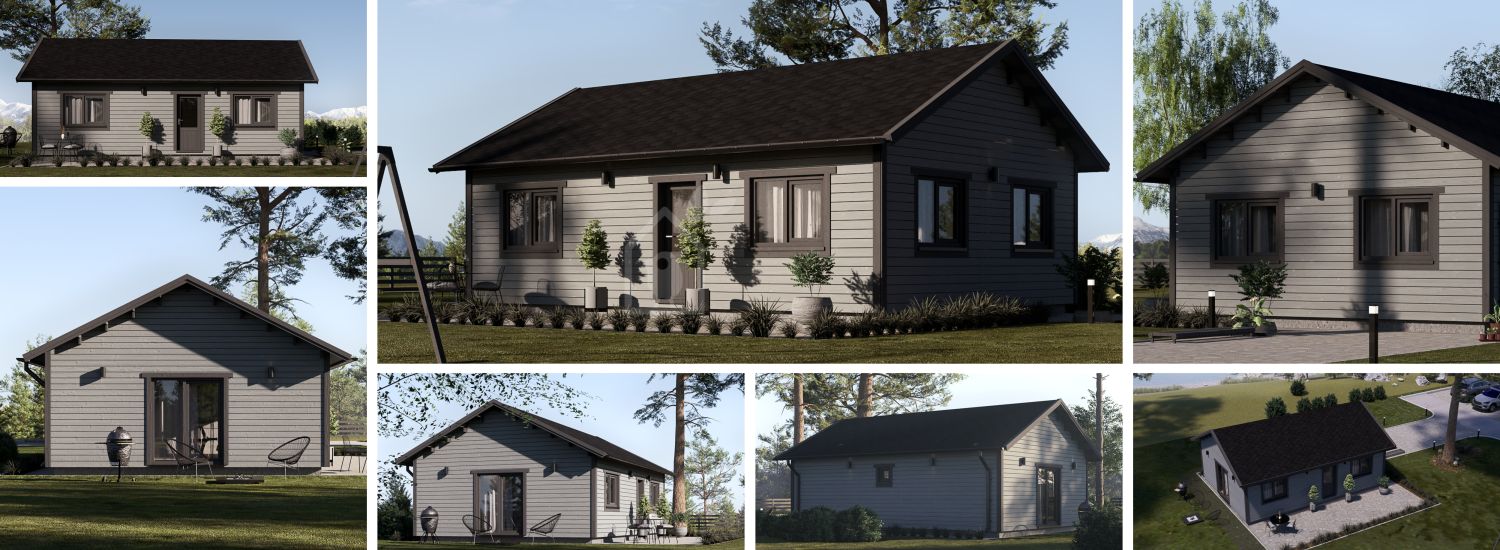 Log Cabin GRETA S (44 mm + Cladding), 48 m² visualization 1