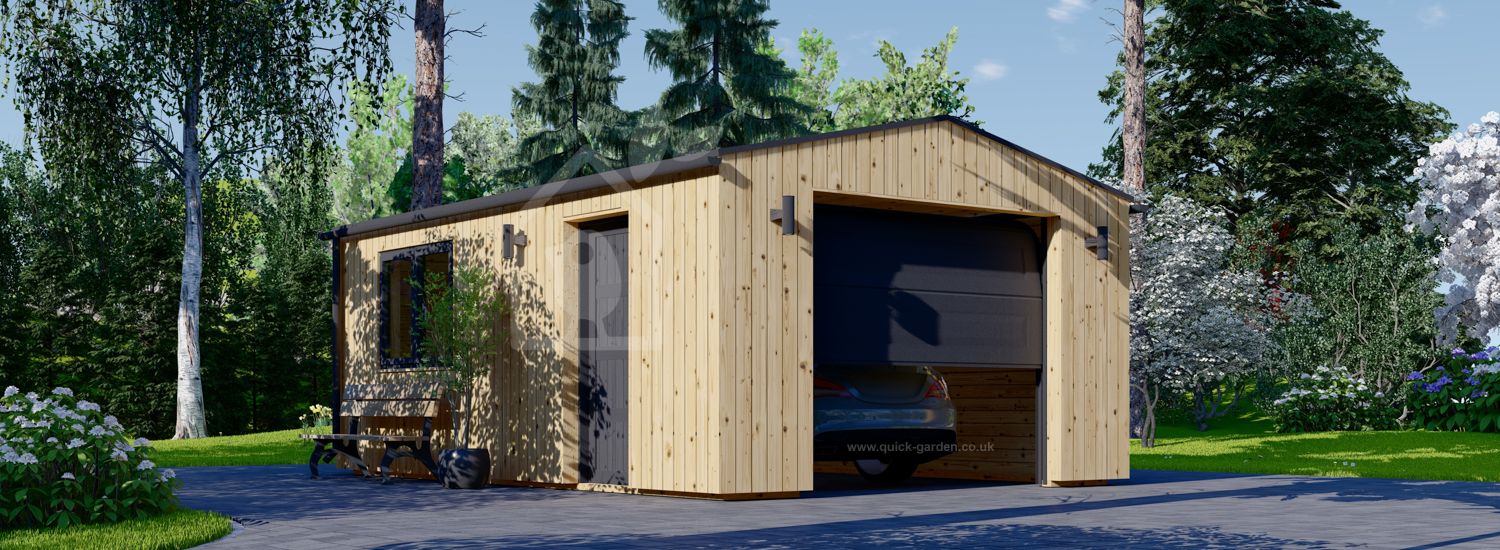 Single Wooden Garage SILVIA (34 mm + Cladding), 4x6 m (13'x20'), 24 m² visualization 1