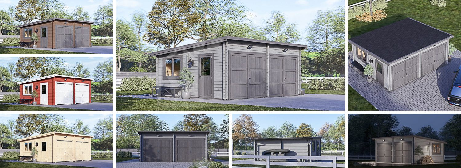 Double Wooden Garage with Flat Roof MODERN (44 mm), 6x5 m (20'x16'), 30 m² visualization 1