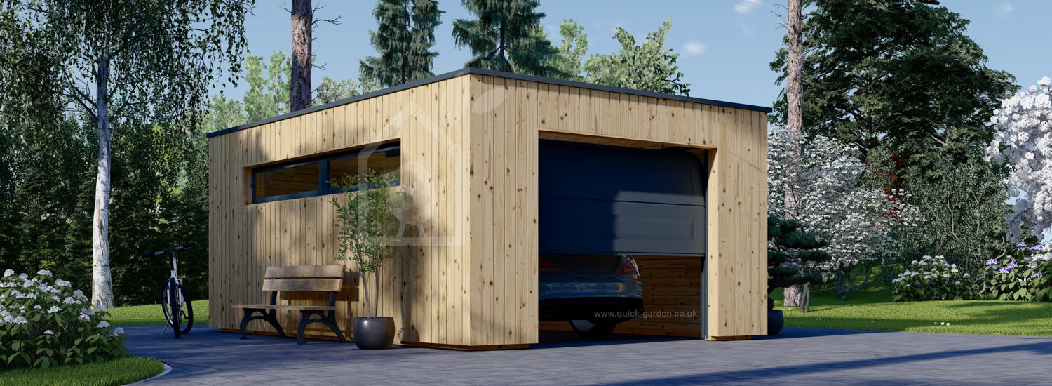 Single Wooden Garage With Flat Roof SILVIA F (34 mm + Cladding), 4x6 m (13'x20'), 24 m² visualization 1