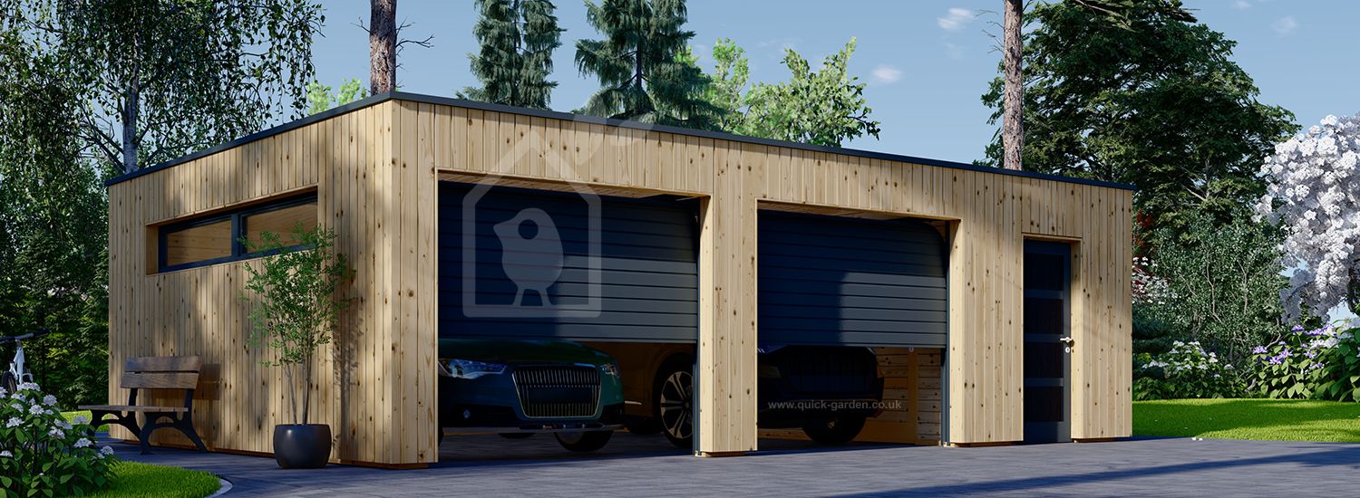 Double Wooden Garage With A Shed SILVIA DUO F PLUS (34 mm + Cladding), 8x6 m (26'x20'), 48 m² visualization 1