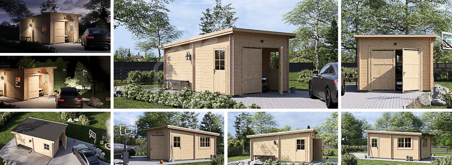Single Wooden Garage With Flat Roof MODERN S (44 mm), 3.6x5.4 m (12'x18'), 20 m² visualization 1