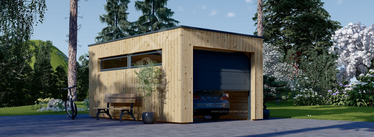 Single Wooden Garage With Flat Roof SILVIA F (34 mm + Cladding), 3.2x5.2 m (11'x17'), 16.6 m² visualization 1