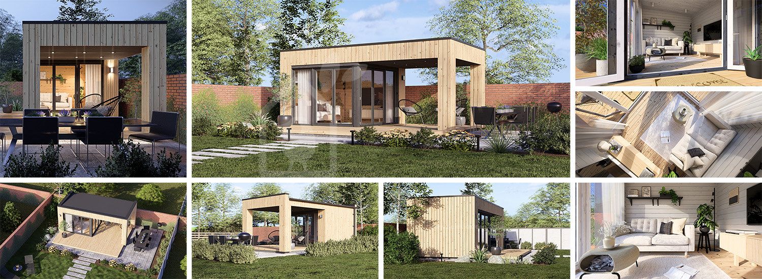 Garden room INES with terrace (34 mm + cladding), 6x3 m (20'x10'), 18 m² visualization 1