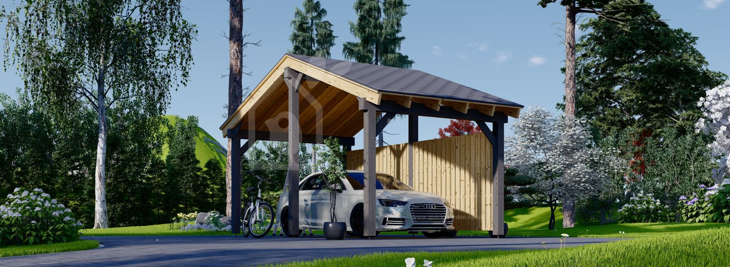 Single Wooden Carport LUNA With A Side Wall 3.2x6 m (10.5'x20') visualization 1