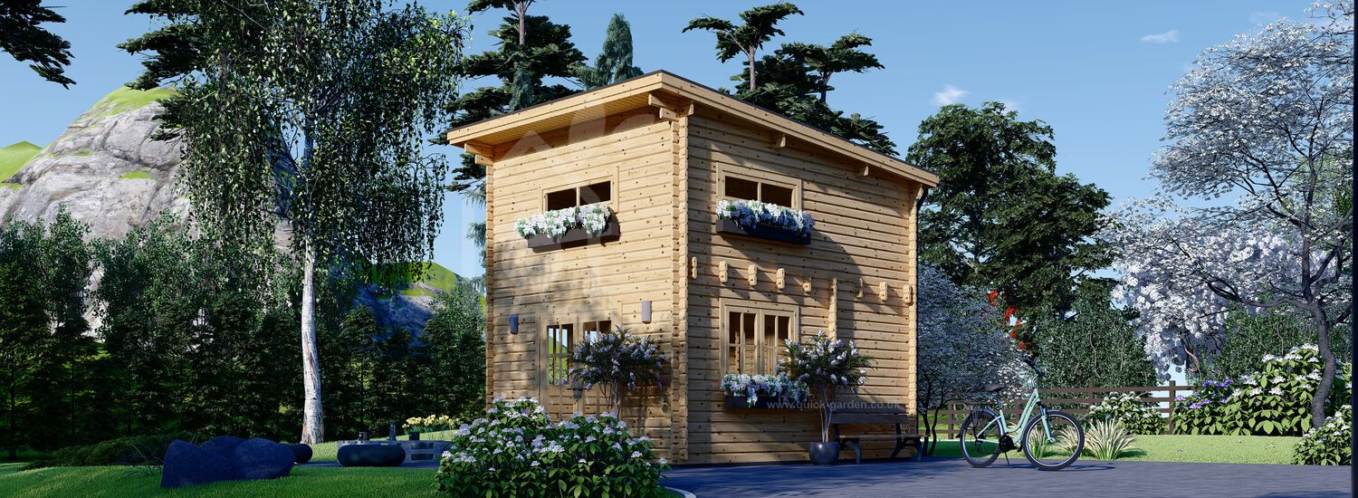 Log Cabin With Flat Roof and Loft AVIGNON F (44 mm), 20 m² + 16 m² visualization 1
