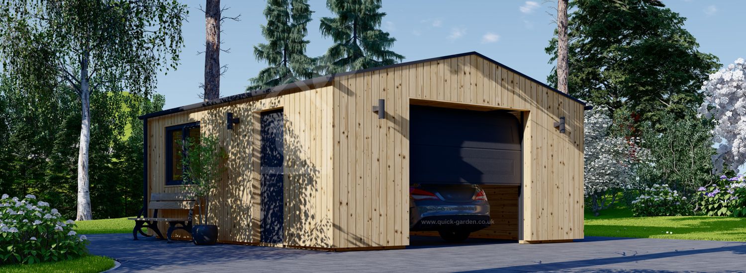 Single Wooden Garage SILVIA (34 mm + Cladding), 5x6 m (16'x20'), 30 m² visualization 1