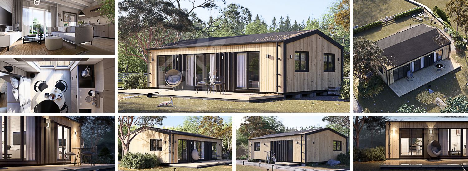 Granny Annexe SELENE M (44 mm + Cladding + Insulation), 10.2x6.2 m (34'x20'), 63 m² visualization 1