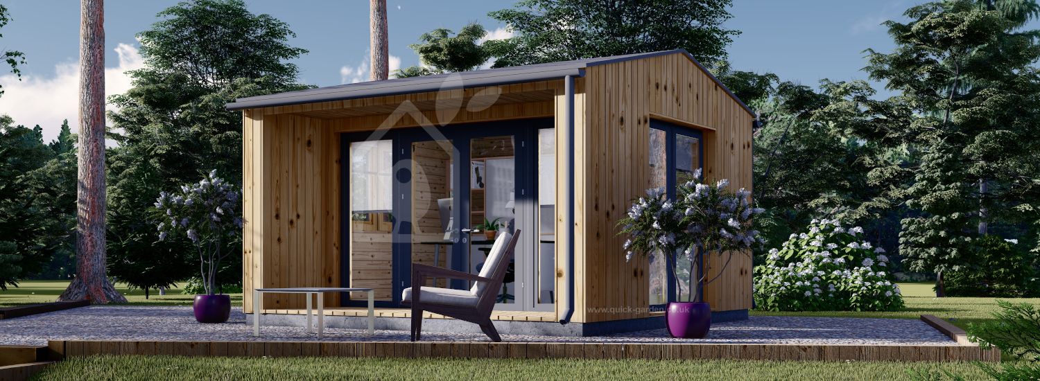 Garden Office Room TINA (Insulated, 34 + Cladding), 4x4 m (13'x13'), 12 m² visualization 1