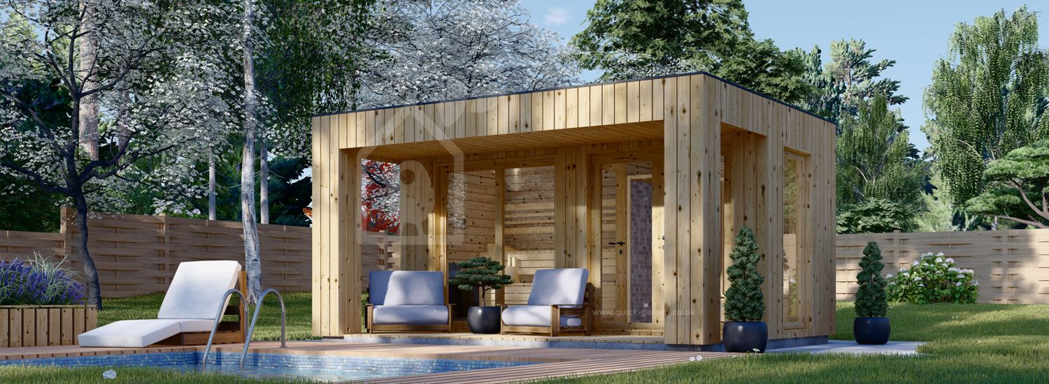 Outdoor Sauna With Changing Room DELLA (34 mm + Cladding), 4,6 x 2,1 m, 7,2 m², Terrace 6,7 m² visualization 1