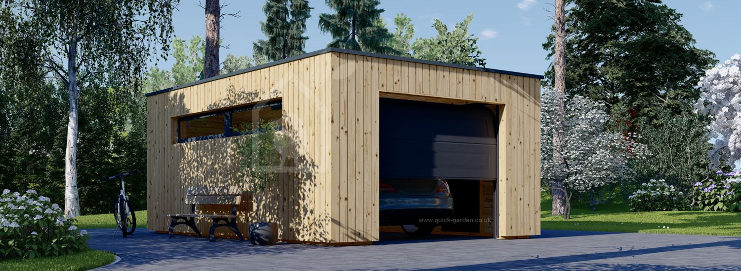 Single Wooden Garage With Flat Roof SILVIA F (34 mm + Cladding), 4x6 m (13'x20'), 24 m² visualization 1