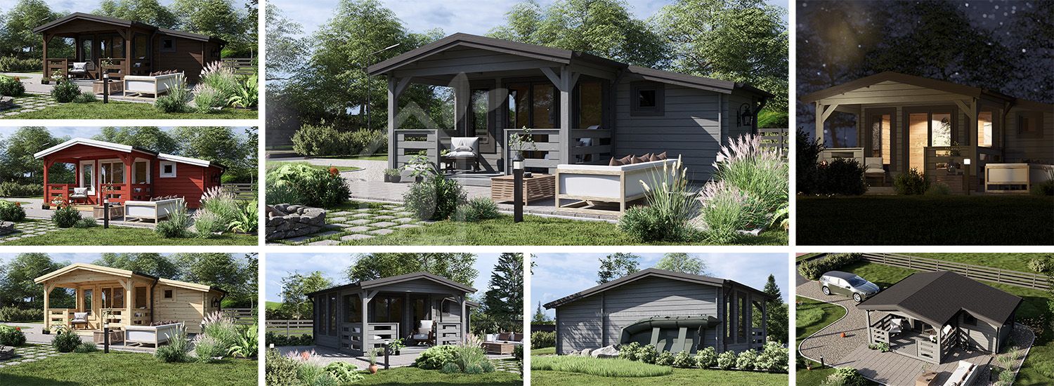 Log Cabin ISLA (44 mm), 6x5 m (20'x16'), 18 m² WIith 7 m² Terrace visualization 1