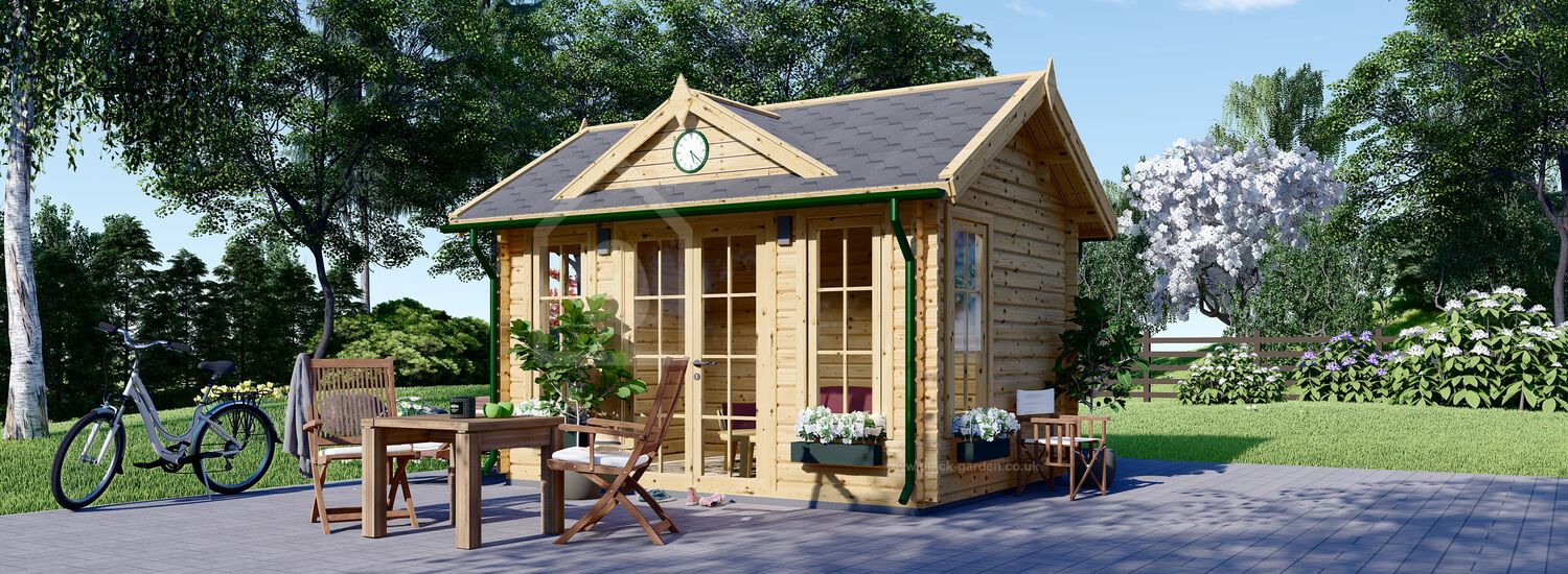 Garden Log Cabin CLOCKHOUSE (44+44 mm + Insulation), 4x3 m (13'x10'), 12 m² visualization 1