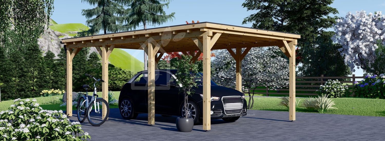 Single Wooden Carport With Flat Roof MODERN, 3x6 m (10'x20'), 18 m² visualization 1