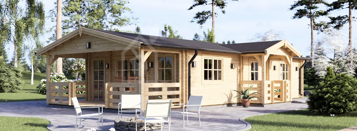 Log Cabin DONNA S (44+44 mm), 63 m² With 11.5 m² Terrace visualization 1