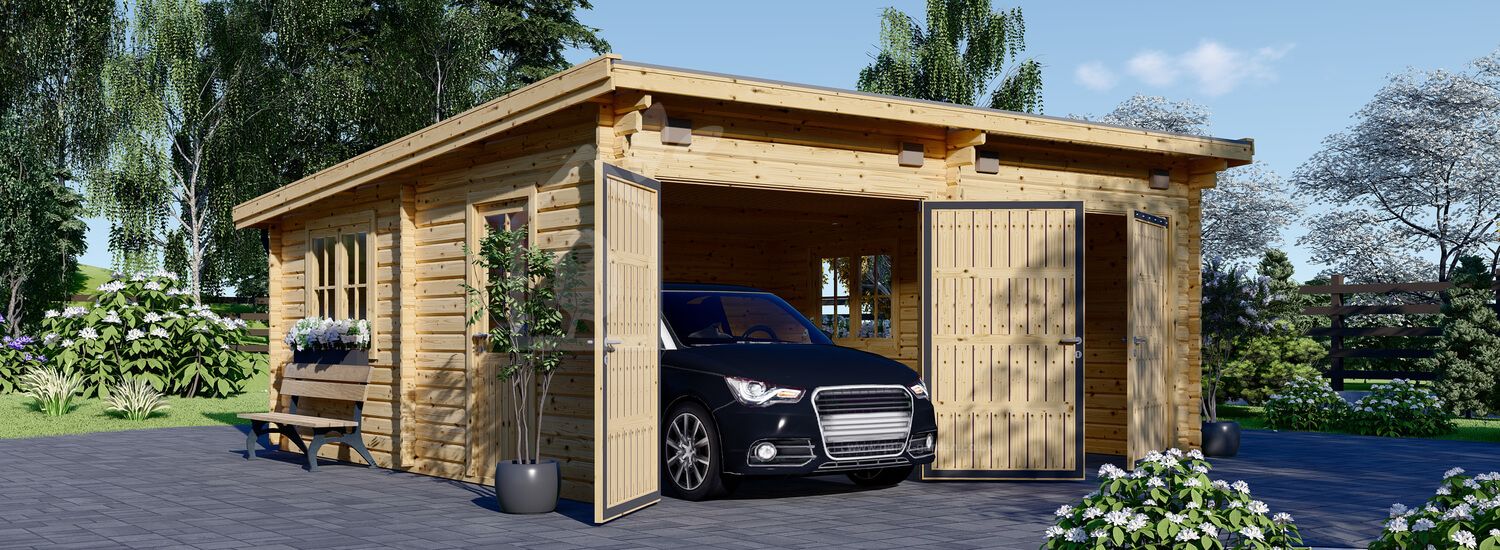 Double Wooden Garage with Flat Roof MODERN (44 mm), 6x6 m (20'x20'), 36 m² visualization 1