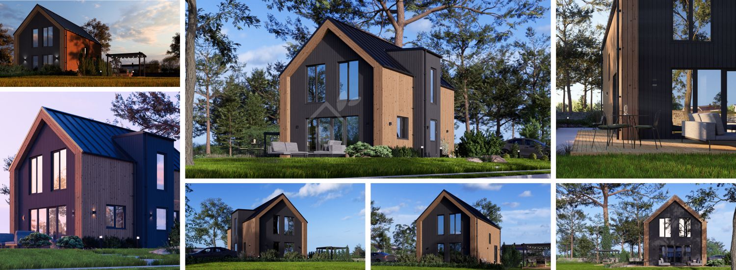 Log Cabin House ASTRID PV S (44 mm + cladding), 99 m² visualization 1
