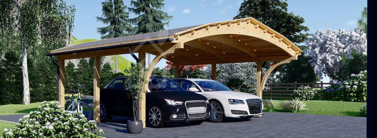 Double Wooden Carport BETSY DUO 6.2x6 m (20'x20'), 36 m² visualization 1