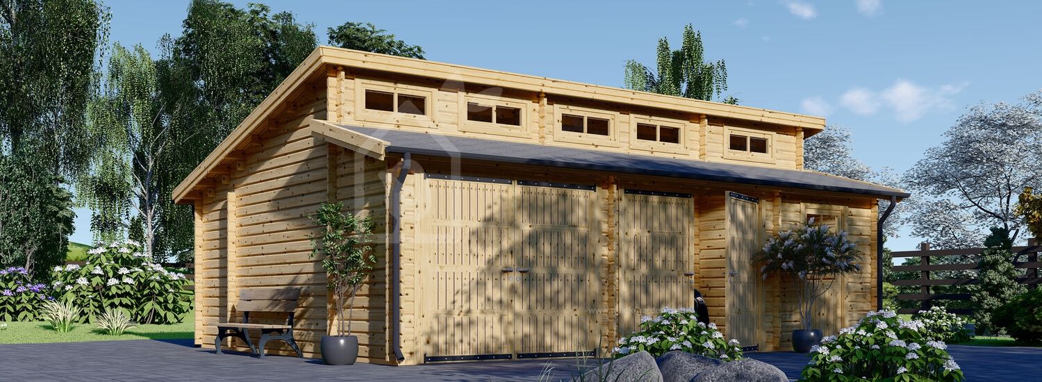 Double Wooden Garage TWIN DUO (44 mm), 8x6 m (26'x20'), 48 m² visualization 1