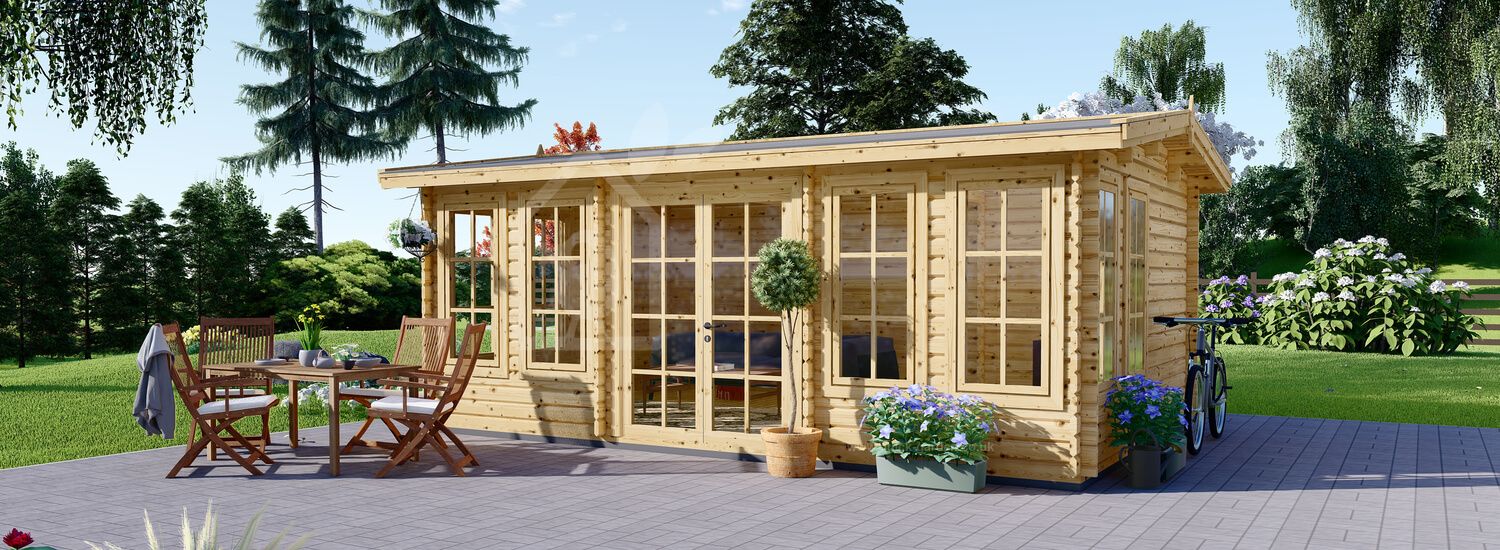 Garden Room Cabin DEVON (44+44 mm + Insulation), 6x4 m (20'x13'), 24 m² visualization 1