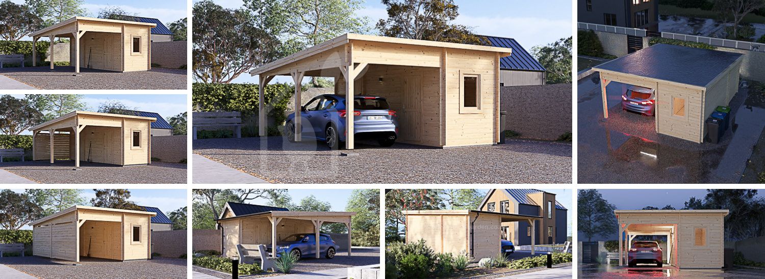 Single Wooden Carport MODERN With A Shed 5.95x5 m (20’x16’) visualization 1