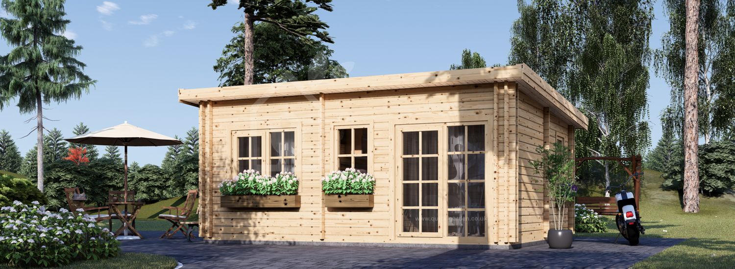 Residential Log Cabin With A Flat Roof ALTURA F S (44+44 mm + Insulation), 31 m² visualization 1