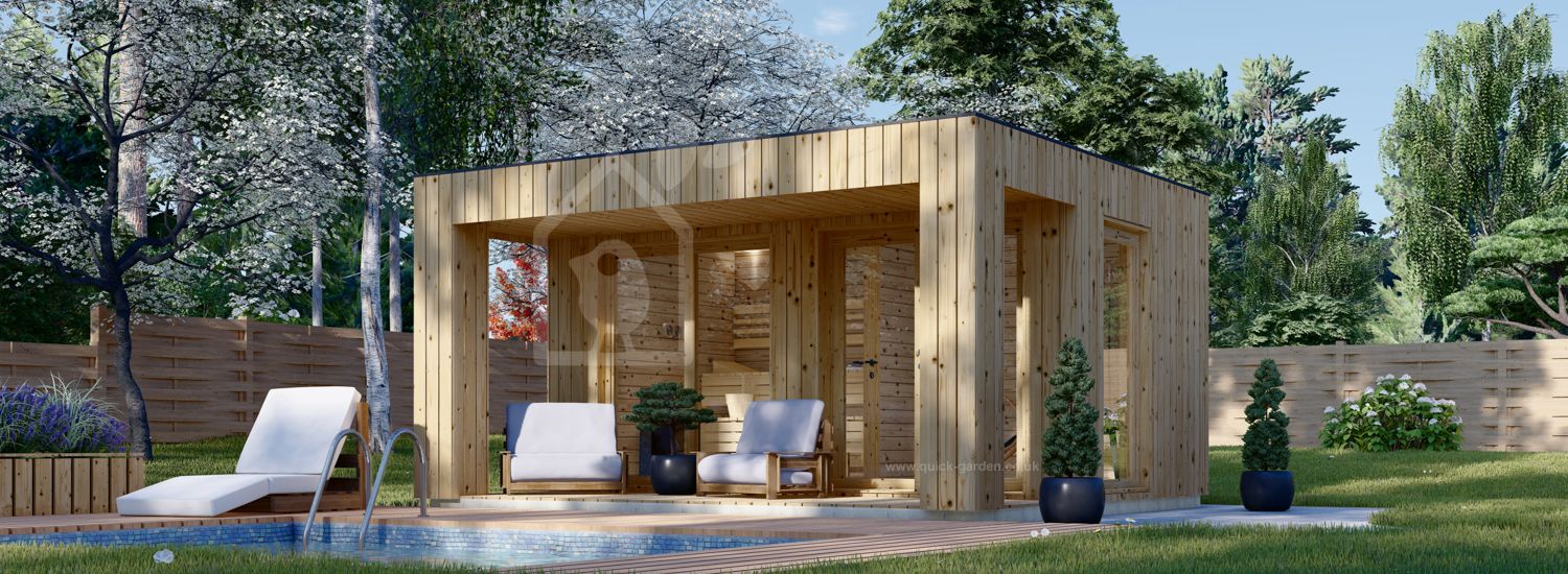 Outdoor Sauna With Changing Room DELLA (34 mm + Cladding), 4,6 x 2,6 m, 9,3 m², Terrace 6,7 m² visualization 1