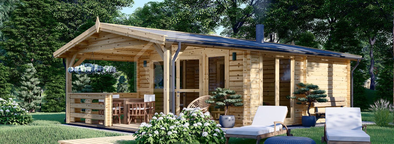 Outdoor Sauna ELDA (44 mm), 5x7.5 m, 25 m² (4 Rooms), Terrace 12 m²  visualization 1