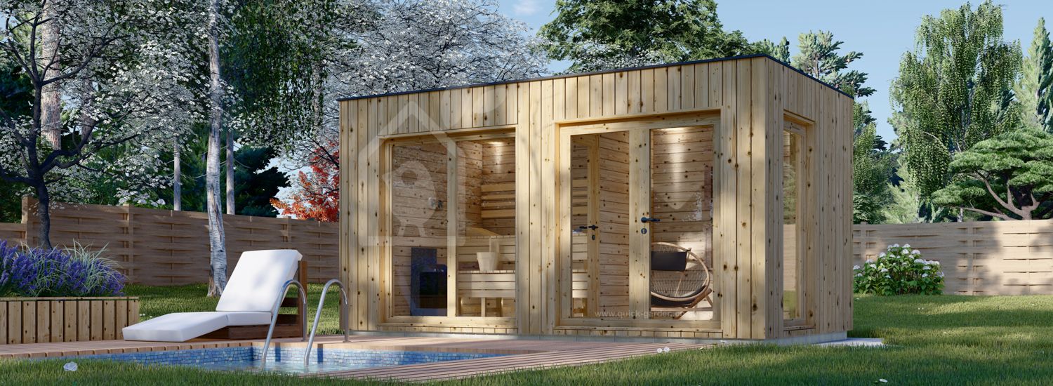 Outdoor Sauna With Changing Room DELLA (34 mm + Cladding), 4,6 x 2,6 m, 9,3 m² visualization 1
