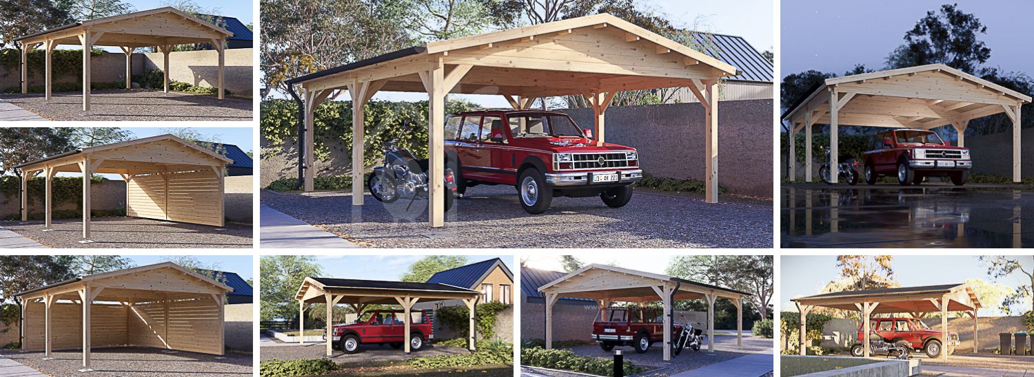 Single Wooden Carport CLASSIC, 5x5.7 m (16’x19’) visualization 1