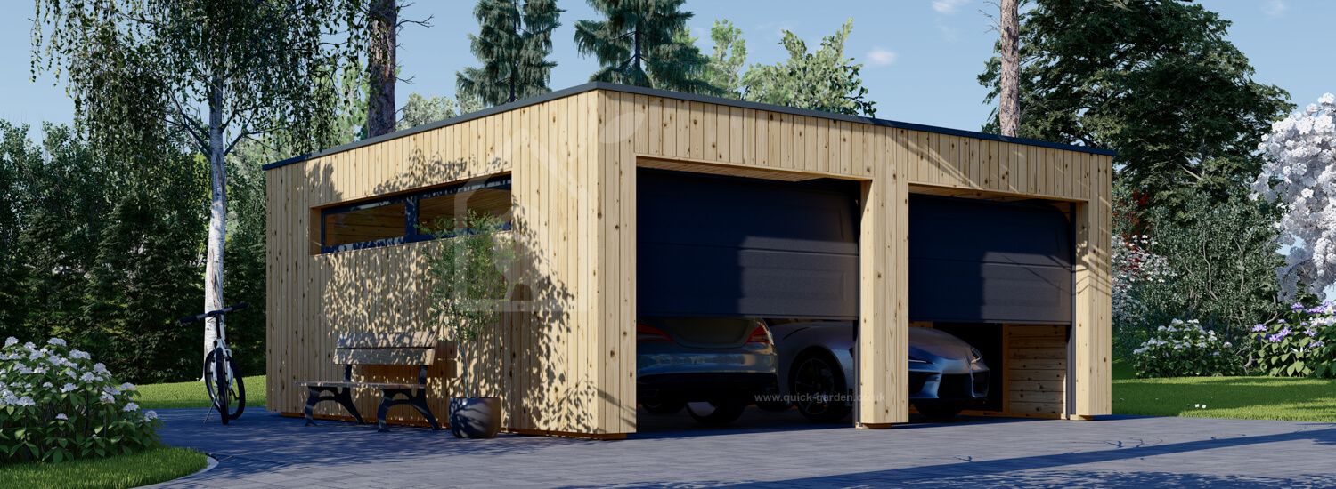 Double Wooden Garage With Flat Roof SILVIA DUO F S (34 mm + Cladding), 6x6 m (20'x20'), 36 m² visualization 1