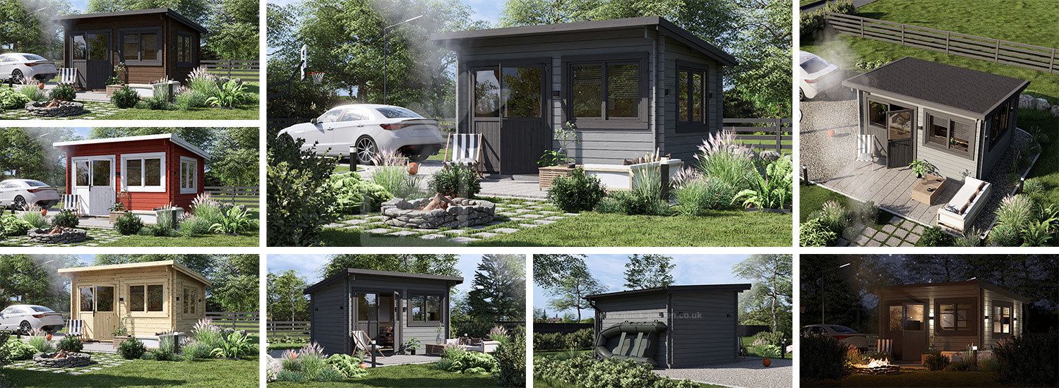 Garden Log Cabin With A Flat Roof LILLE (44 mm), 4x3 m (13'x10'), 12 m² visualization 1