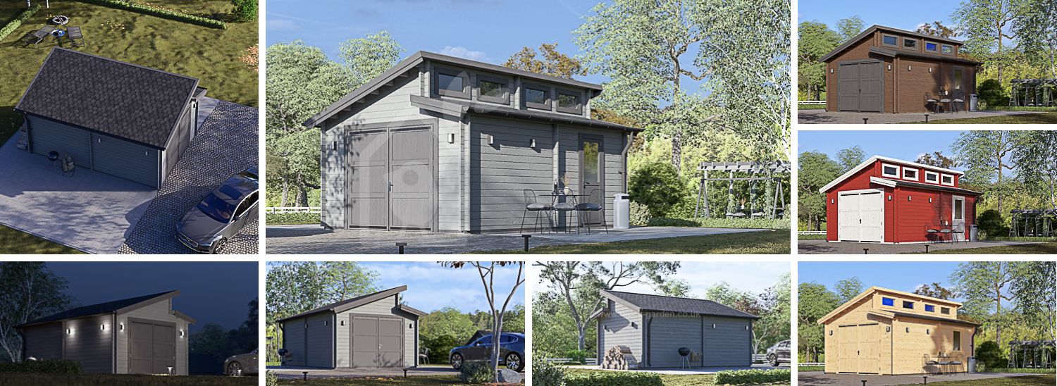 Single Wooden Garage TWIN (44 mm), 4x6 m (13'x20'), 24 m² visualization 1