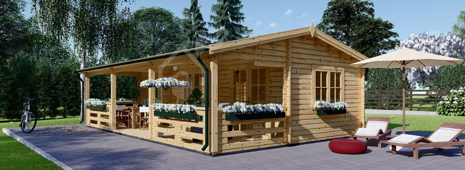 Log Cabin AMELIA (44+44 mm + Insulation PLUS, BRF), 9x6 m (30'x20'), 32 m² With 20 m² Terrace visualization 1