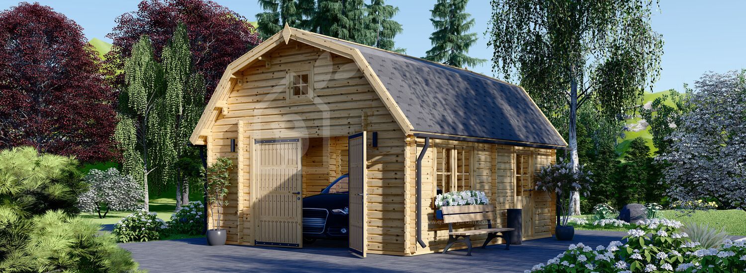 Single Wooden Garage MISSISSIPPI (44 mm), 5x6 m (16'x20'), 30 m² visualization 1