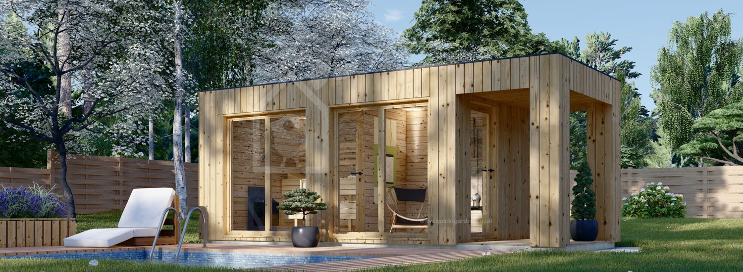 Outdoor Sauna With Changing Room DELLA (34 mm + Cladding), 4,6 x 2,6 m, 9,3 m², Terrace 3,6 m² visualization 1