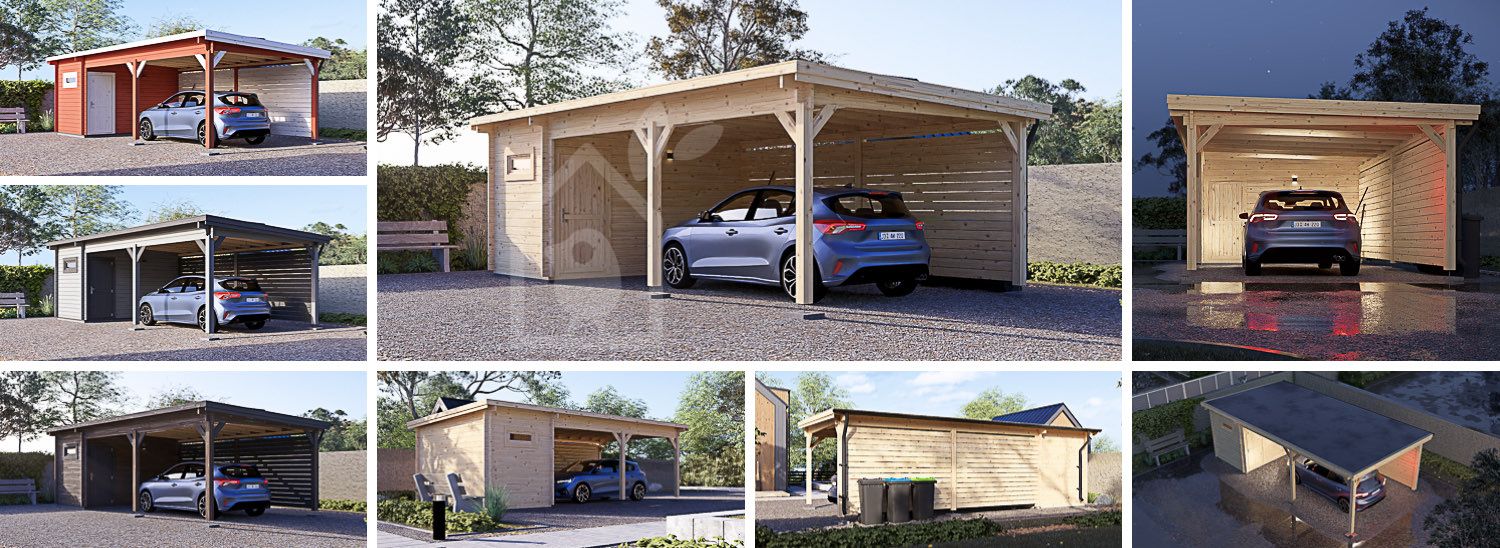 Single Wooden Carport MODERN With A Shed 8x4 m (26’x13’) visualization 1