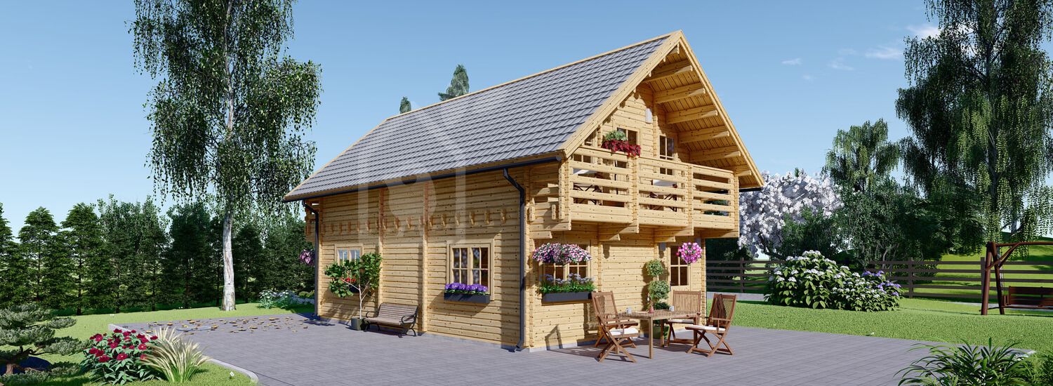 Log Cabin House LANGON (44+44 mm + Insulation PLUS, BRF), 95 m² visualization 1