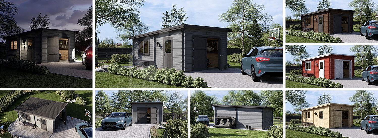 Single Wooden Garage With Flat Roof MODERN (44 mm), 4x6 m (13'x20'), 24 m² visualization 1