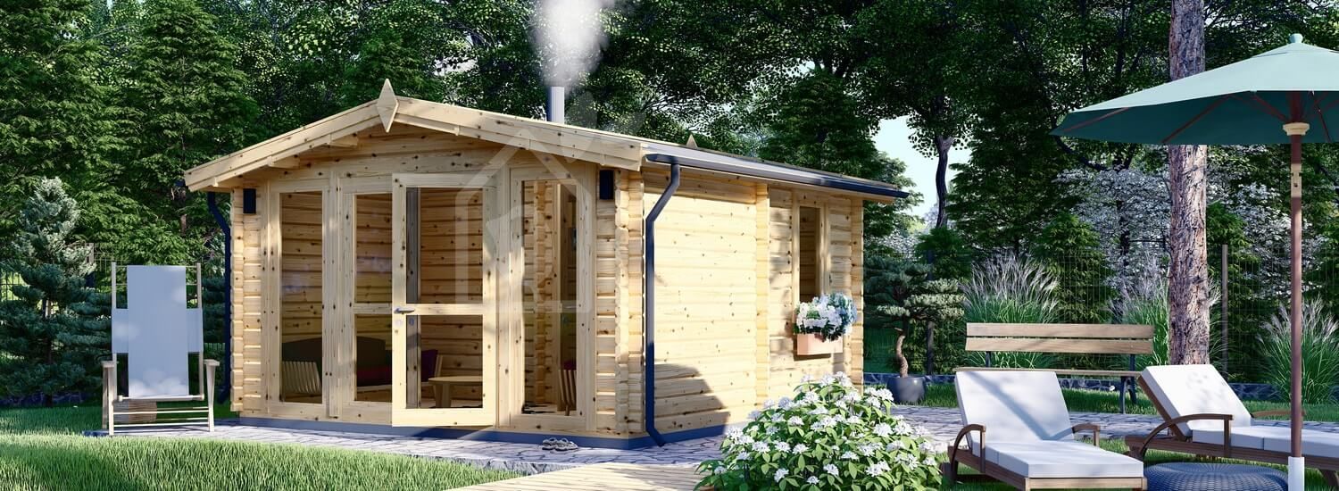 Outdoor Sauna ELDA (44 mm), 4x4 m, 16 m² (3 Rooms) visualization 1