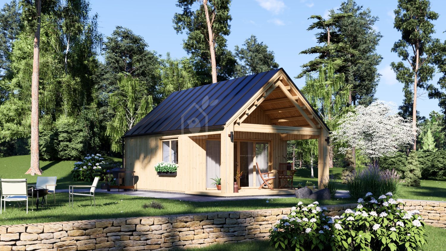 Log Cabin AGATA S With Loft (44 mm + Cladding), 39 m² visualization 1