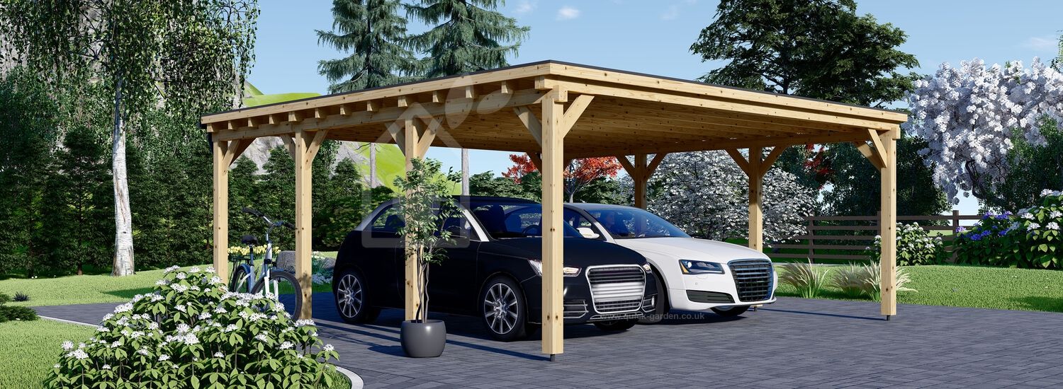Double Wooden Carport With Flat Roof MODERN DUO, 6x6 m (20'x20'), 36 m² visualization 1
