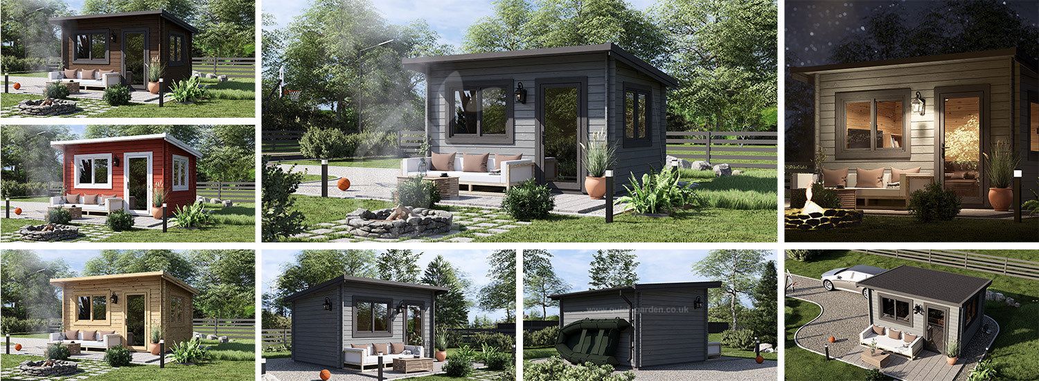 Garden Log Cabin With A Flat Roof DREUX (34 mm), 4x3 m (13'x10'), 12 m² visualization 1