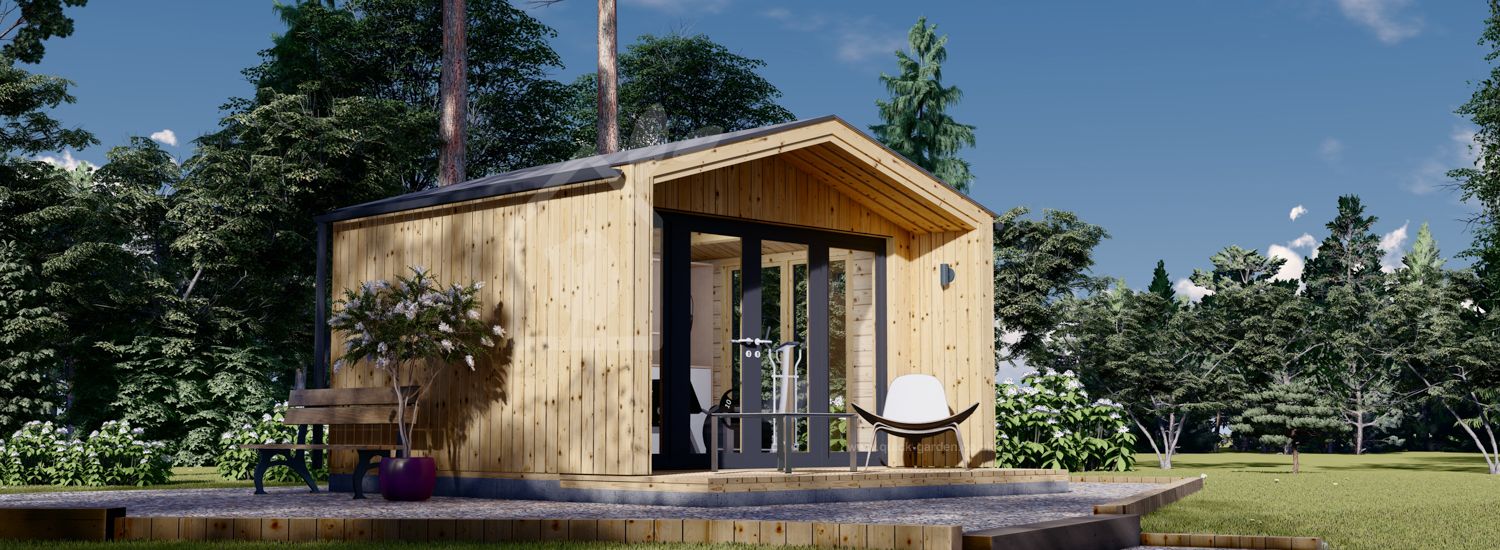 Garden Log Cabin PIA (34 mm + Cladding), 4x3 m (13'x10'), 12 m² visualization 1