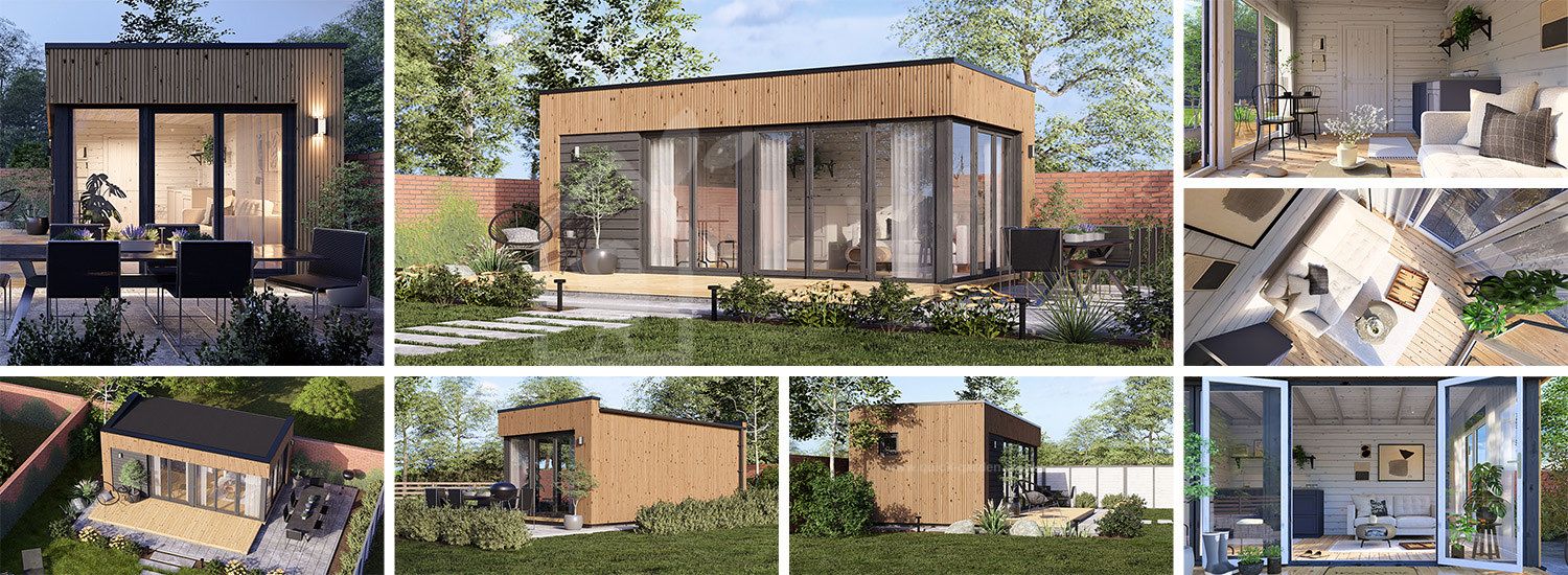 Garden room INES (34 mm + cladding), 6x3 m (20'x10'), 18 m² visualization 1